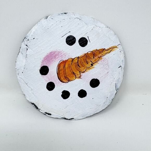 Snowman Face Hand Painted Slate Coasters Set of 4 Folk Whimsical Handcrafted - Picture 6 of 10